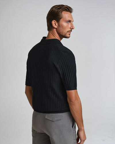 Black Crochet Polo Cardigan