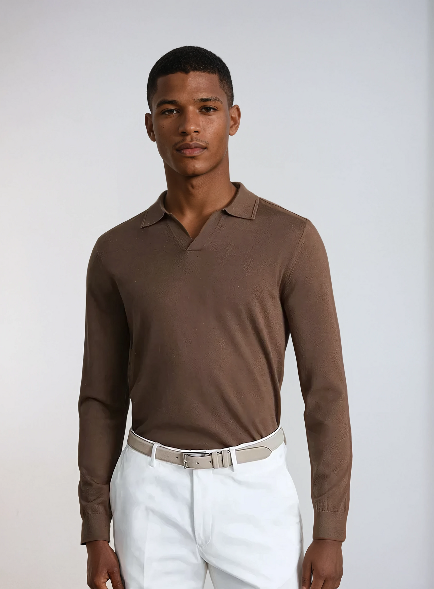 Brown Long Sleeve Polo Without Buttons