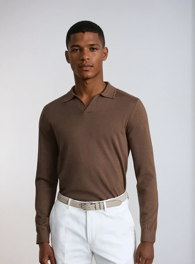 Brown Long Sleeve Polo Without Buttons