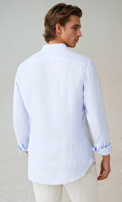 Linen Band Collar Shirt Light Blue