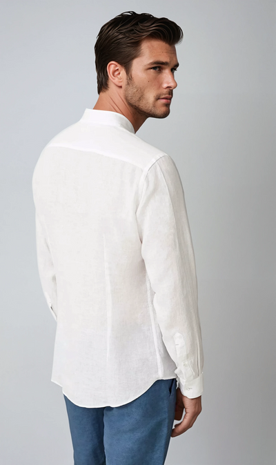 Linen Band Collar Shirt White