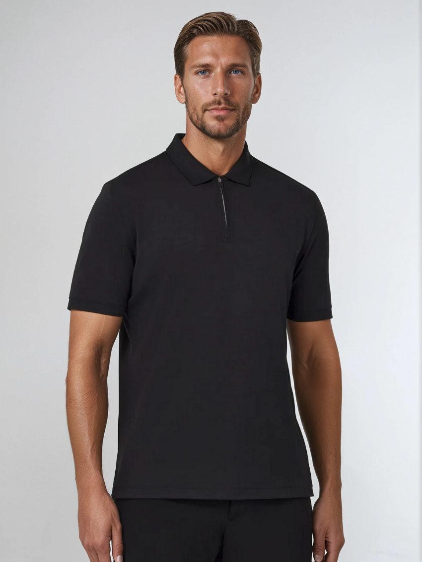 Polo with Zipper - Black