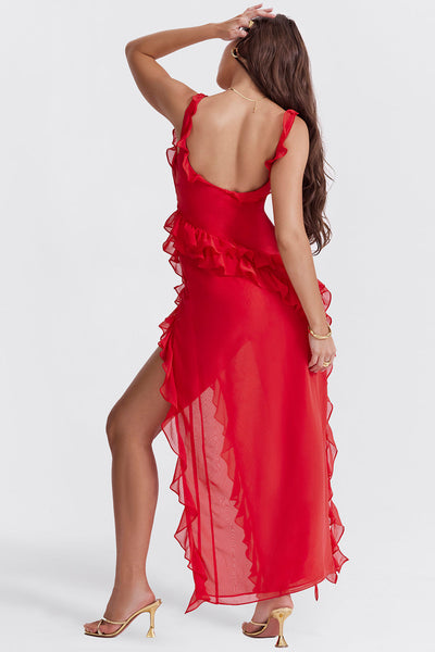 Talia | Long Dress with Ruffles and Opening