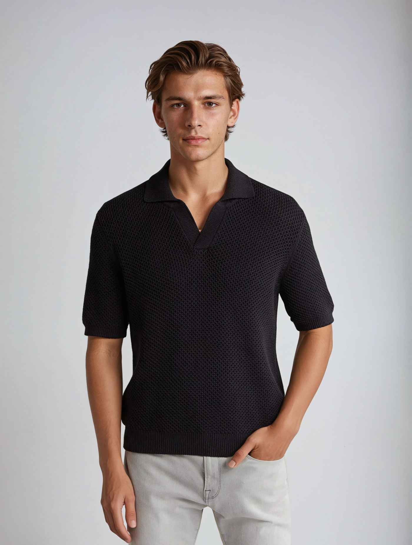 Black Crochet Polo