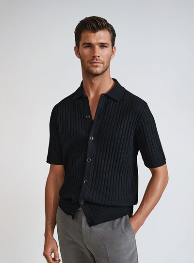 Black Crochet Polo Cardigan