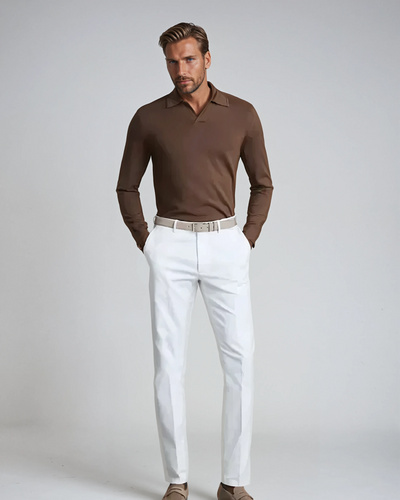 Brown Long Sleeve Polo Without Buttons